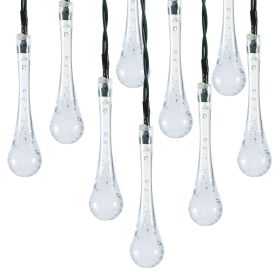 Outdoor Solar String Lights 21 Feet 30 LEDs Water Drop Solar Powered Lights Waterproof Solar Fairy Lights Decorative Solar Powered Lights for Home Pat (Color: Cold, size: One size)