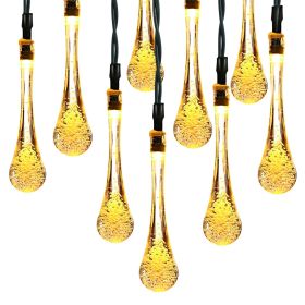 Outdoor Solar String Lights 21 Feet 30 LEDs Water Drop Solar Powered Lights Waterproof Solar Fairy Lights Decorative Solar Powered Lights for Home Pat (Color: Warm, size: One size)