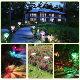 4Pcs Solar Garden Light Outdoor Diamond LED Light 7-Color Changing IP65 Waterproof Pathway Stake Decorative Lamp for Garden Patio Yard Walkway (Color: AS  PIC)
