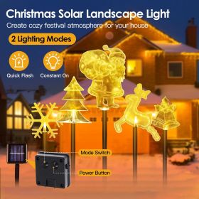 5Pcs Mixed Christmas Decoration Light Solar Stake Light Waterproof Reindeer Snowflake Bell Christmas Tree Santa Claus Light Outdoor Landscape Light (Color: Transparent)