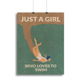 Just a Girl Who Loves To Swim green Canvas Print or Poster (Type: Standard Framed Canvas Print, size: 12" x 8" / 30cm x 20cm approx)