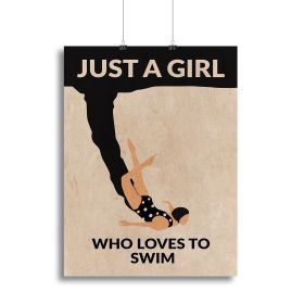 Just a Girl Who Loves To Swim black Canvas Print or Poster (Type: Poster Print, size: 40" x 26" / 100cm x 65cm approx)