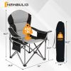 Oversized Camping Folding Chair, Heavy Duty Padded Chair with Cup Holder Storage and Cooler Bag, 5000 LBS Steel Frame, Portable for Outdoor